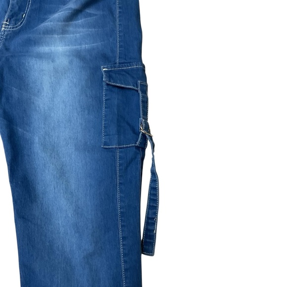 VIP Jeans Women's Junior 13 / 31 Denim Joggers Cargo Pocket Elastic Faded Blue - Picture 3 of 6